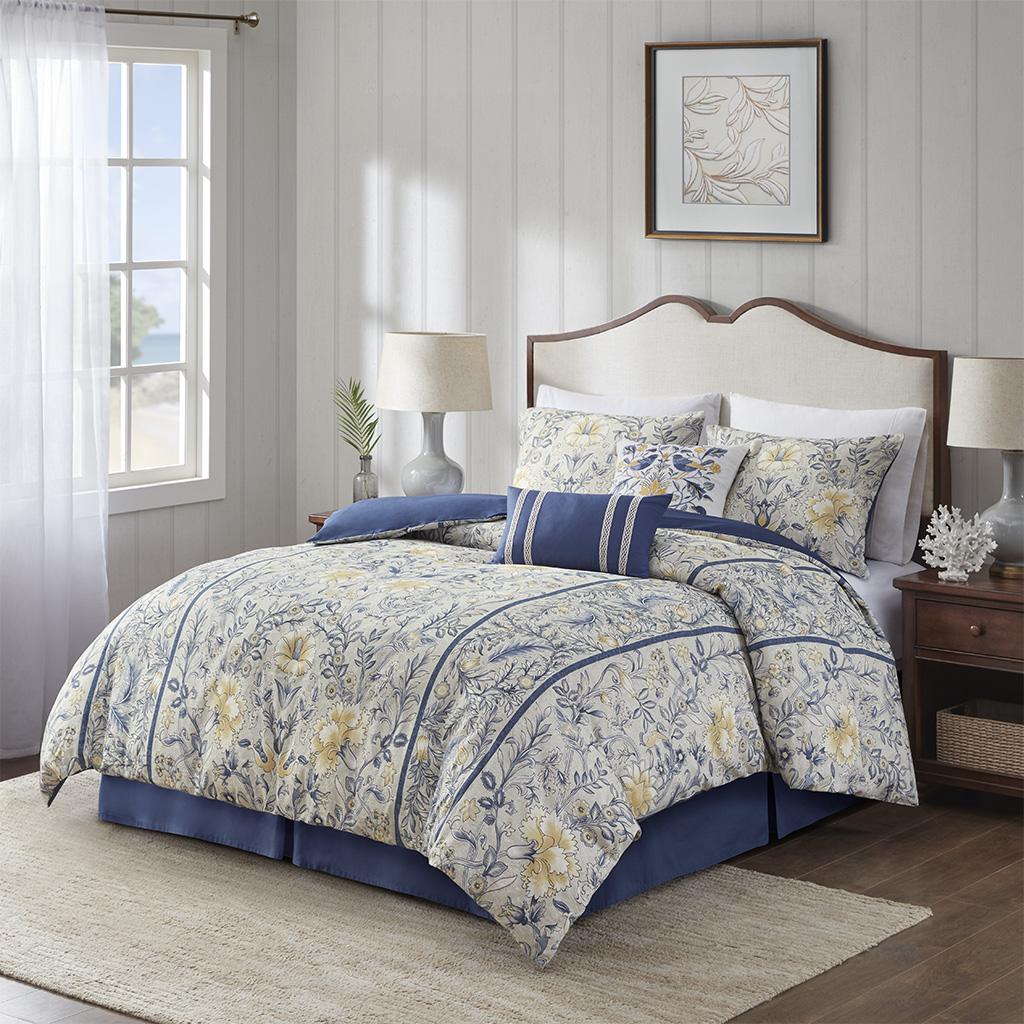 Multi Color 100 Percent Cotton Comforter Set, California King Size - 6 Piece