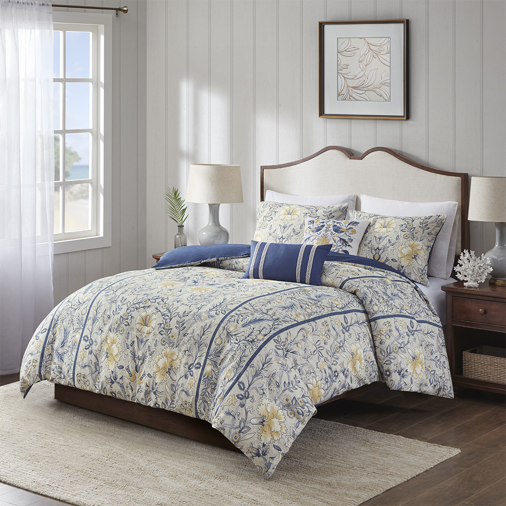 Multi Color 100 Percent Cotton Duvet Set, King Size - 5 Piece