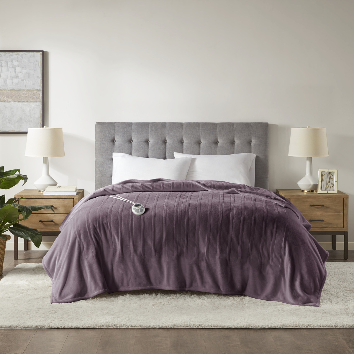 ST54-0092 Purple 100 Percent Polyester Microlight Heated Blanket, Queen Size -  Serta