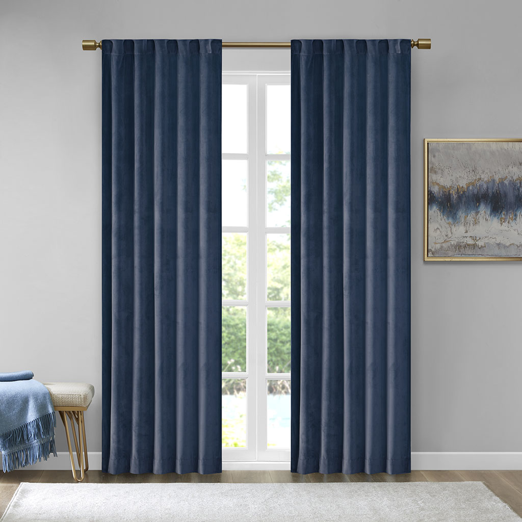 Picture of 510 Design 5DS40-0160 Navy 100 Percent Polyester Velvet Window Panel - Set of 2