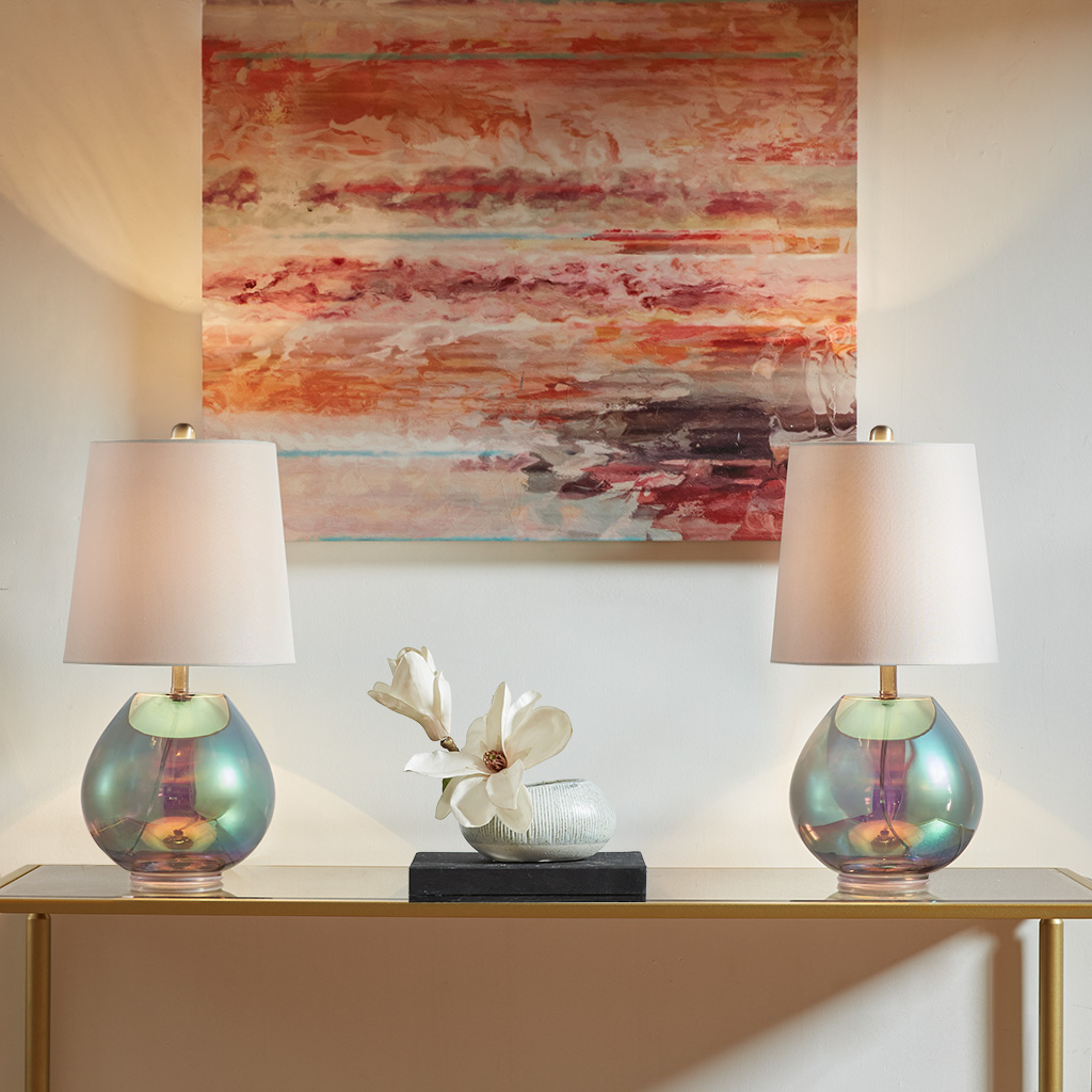 Ranier Green Table Lamp - 10in. x 10in. x 19.5in. - Elegant Glass Base