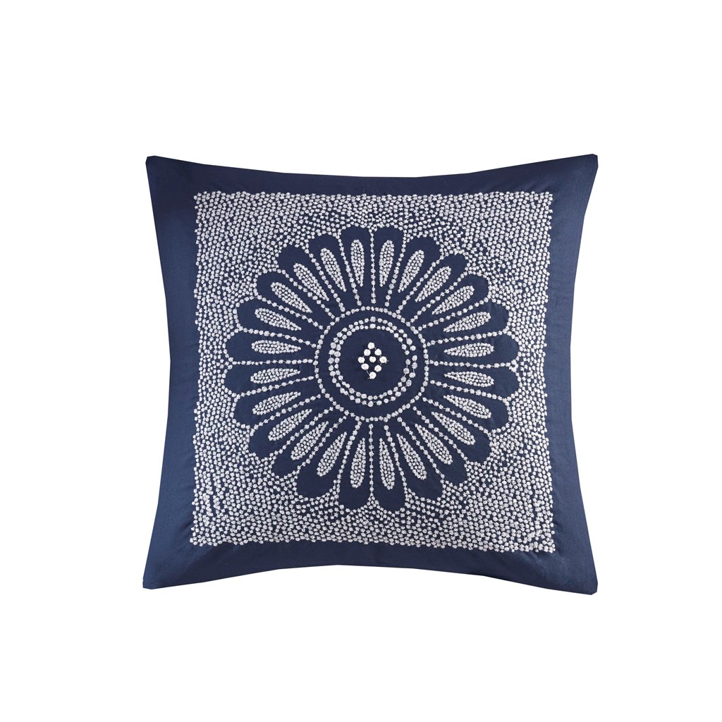 Picture of INK Plus IVY II30-1179 100 Percent Cotton Embroidered Square Pillow&#44; Navy - 20 x 20 in.