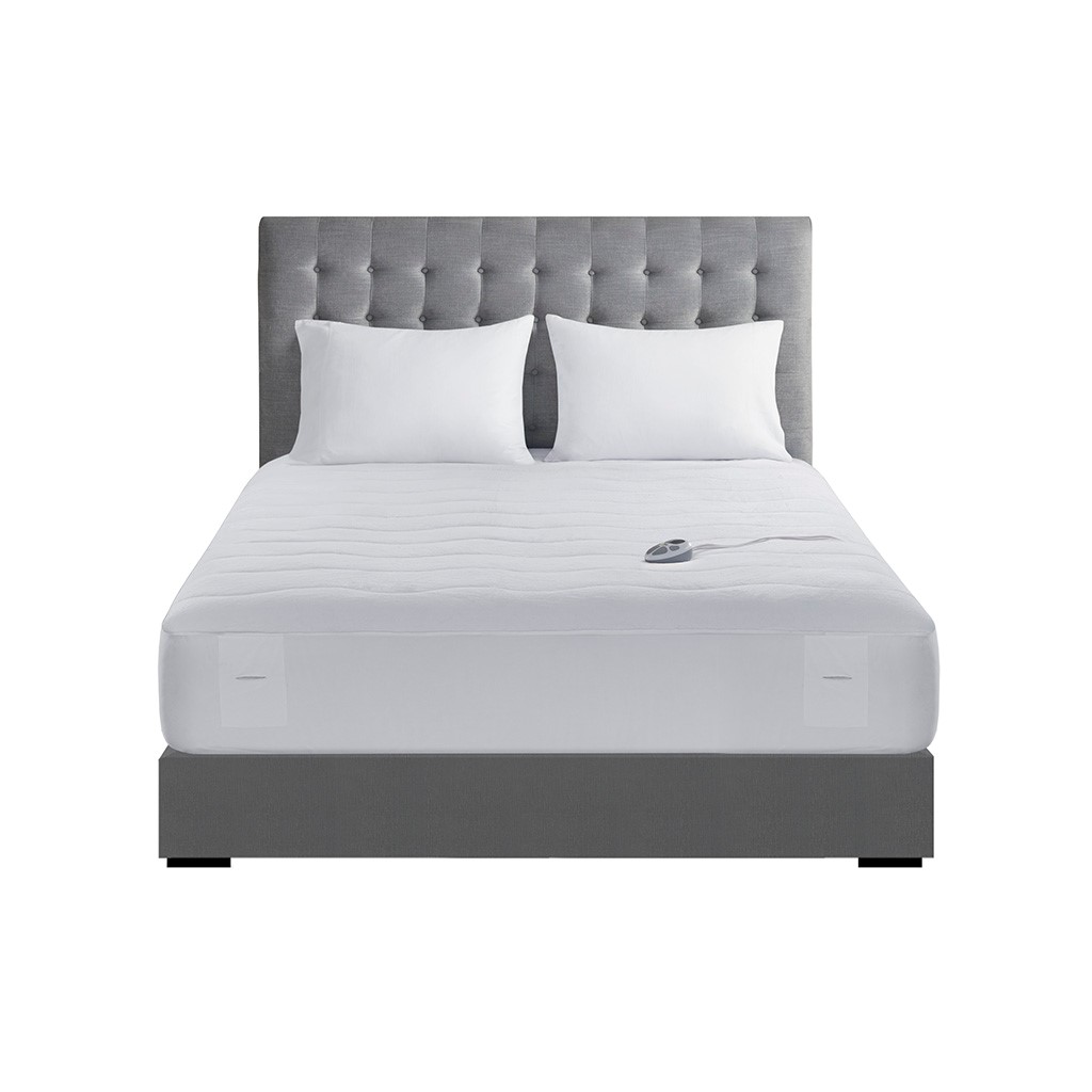 ST55-0186 100 Percent Polyester Plush Top Heated Mattress Pad, White - King Size -  Serta