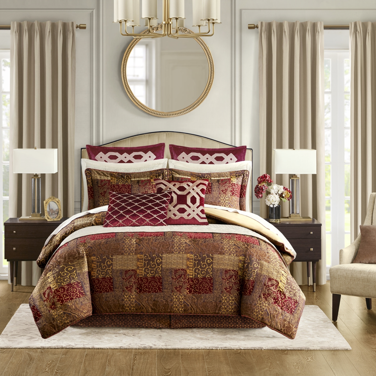 CCL10-0010 92 x 96 x 1.5 in. Galleria Red Comforter Set, Red - Queen Size - 4 Piece