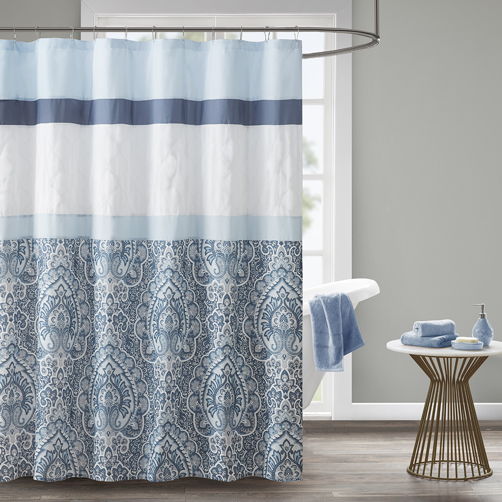 Picture of 510 Design 5DS70-0251 72 x 72 x 0.13 in. Shawnee Printed & Embroidered Shower Curtain&#44; Blue
