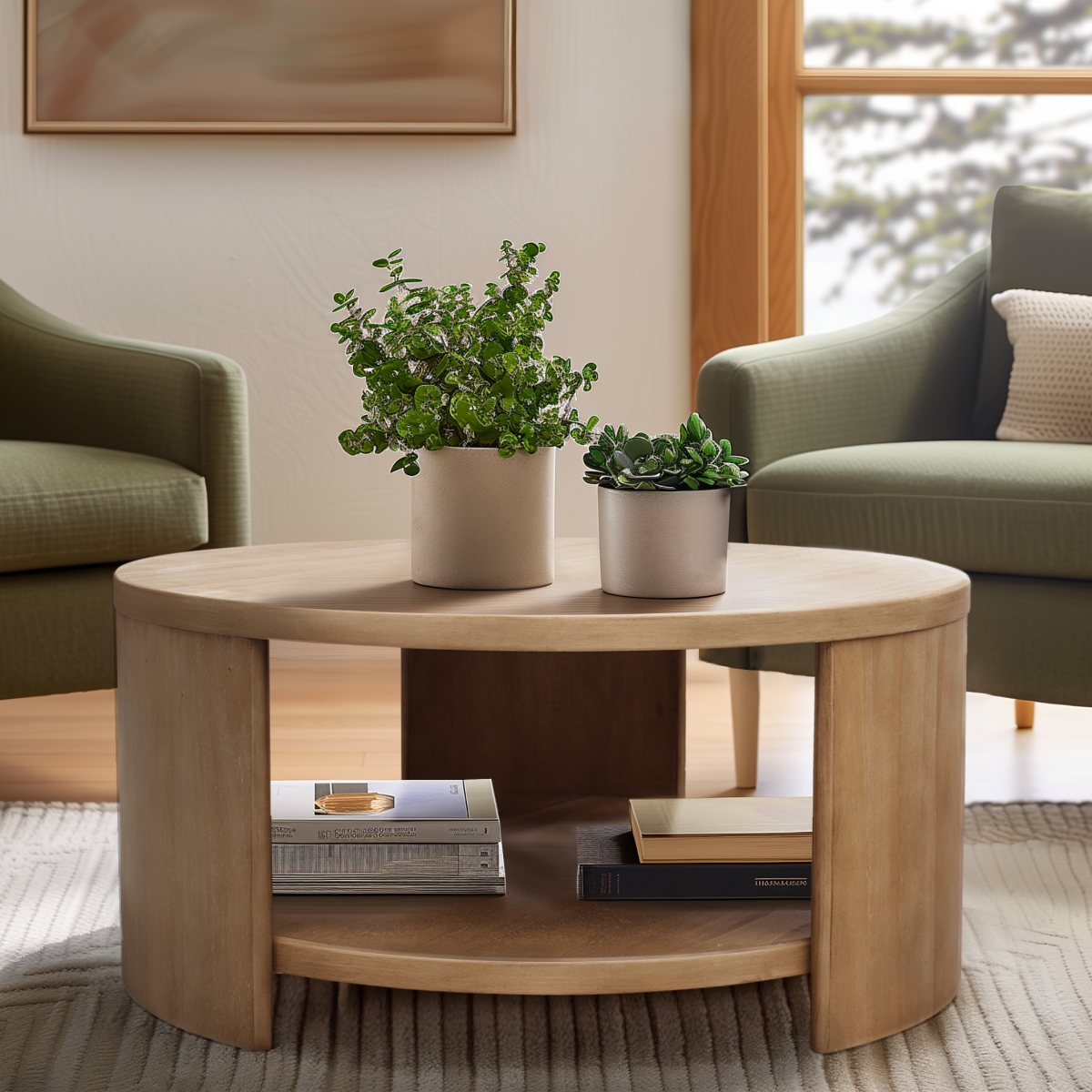 INK & IVY II120-0566 36 x 36 x 18 in. Skye Round Coffee Table with Shelf, Natural