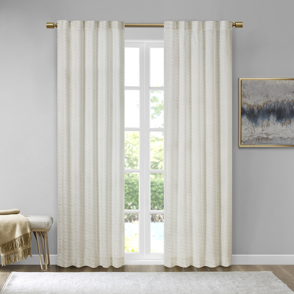 Picture of 510 Design 5DS40-0285 37 x 84 x 0.13 in. Colt Room Darkening Metallic Printed Poly Velvet Rod Pocket & Back Tab Window Panel Pair&#44; White & Gold