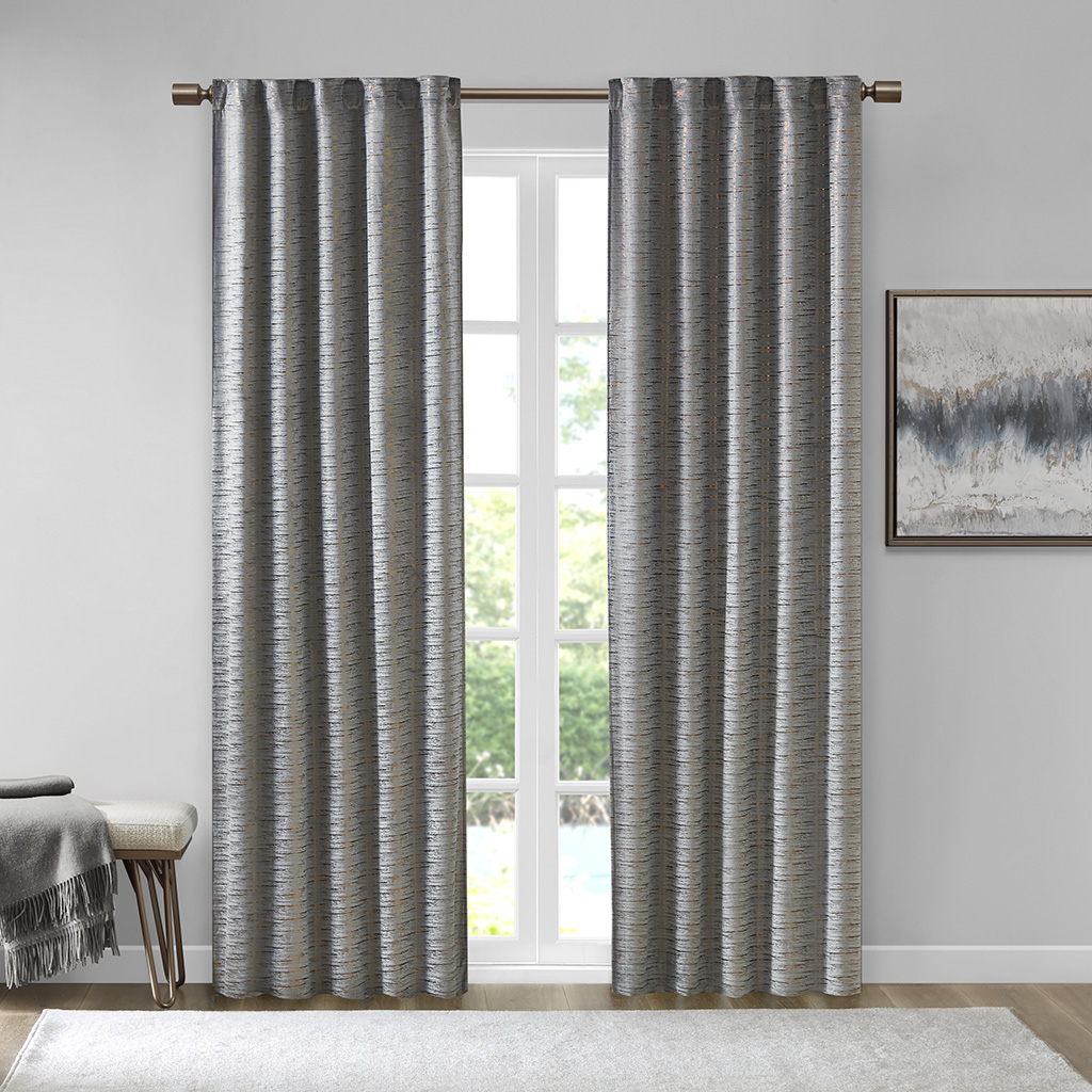 Picture of 510 Design 5DS40-0287 37 x 84 x 0.13 in. Colt Room Darkening Metallic Printed Poly Velvet Rod Pocket & Back Tab Window Panel Pair&#44; Grey & Copper