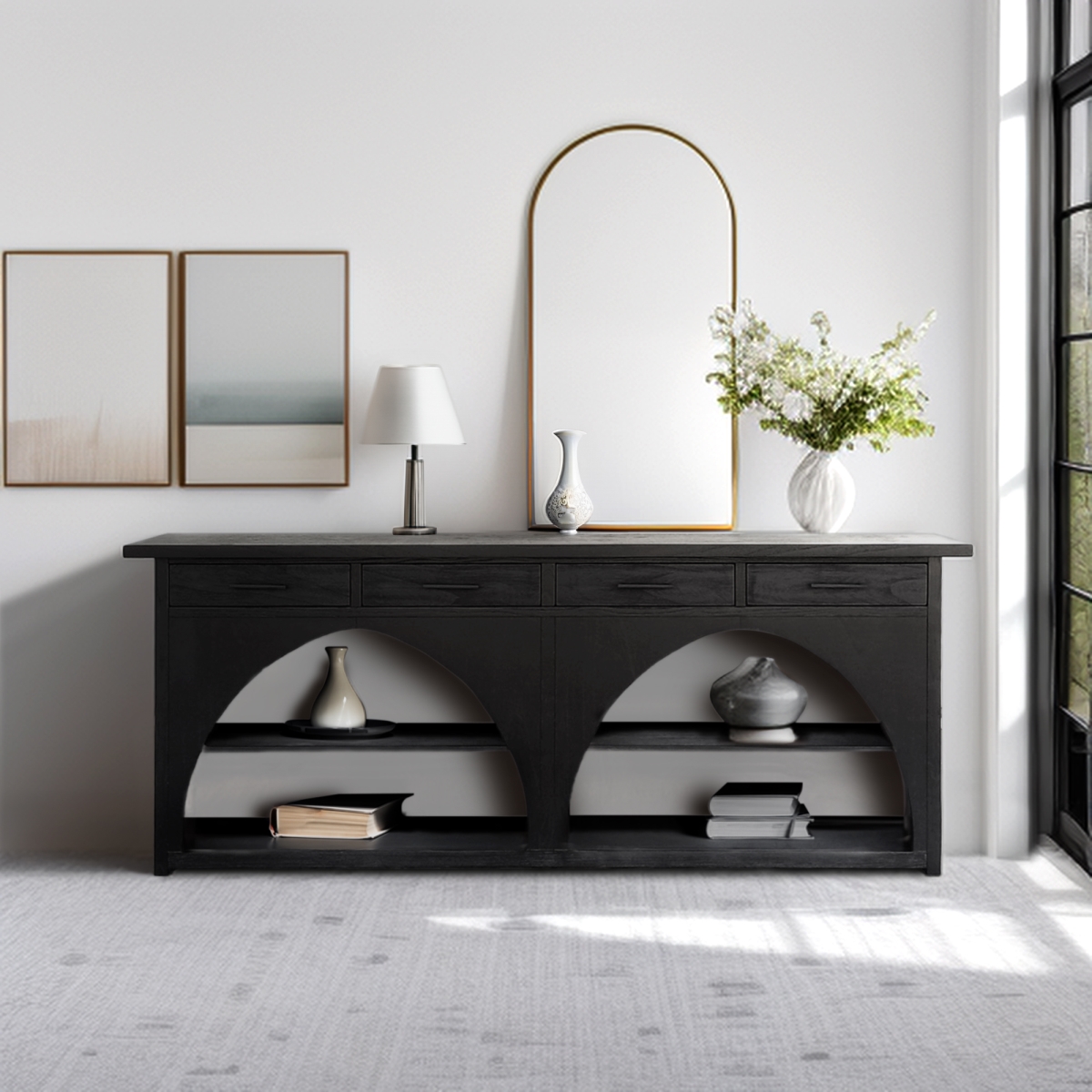 CH133-1000 96 x 17 x 39 in. Grayson Highboard, Black & Grey
