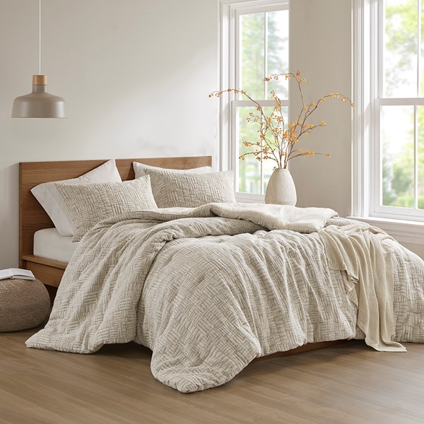 CH10-014 Harper Oversized Cotton Matelasse Comforter Set, Natural - King Size & California King