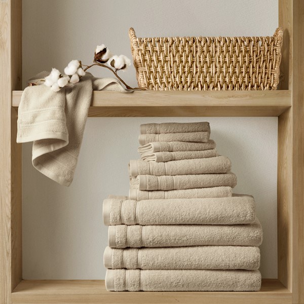 Picture of Comfort Spaces AM73-0246 400GSM Essential Bundle Quick Dry 100 Percent Cotton Towel Set&#44; Beige - 12 Piece