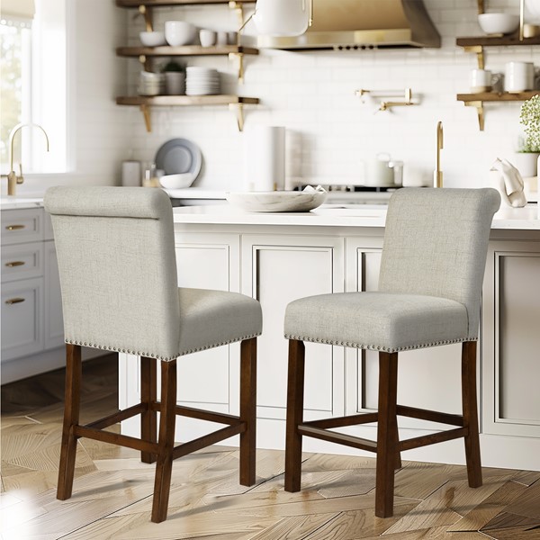 Picture of 510 Design 5DS104-0047 Aubrey Upholstered Counter Stool with Nailhead Trim&#44; Natural - Set of 2