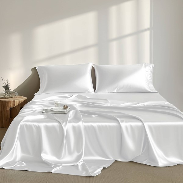 MPE20-1101 Essentials Satin Luxury Sheet Set, White - Twin Size