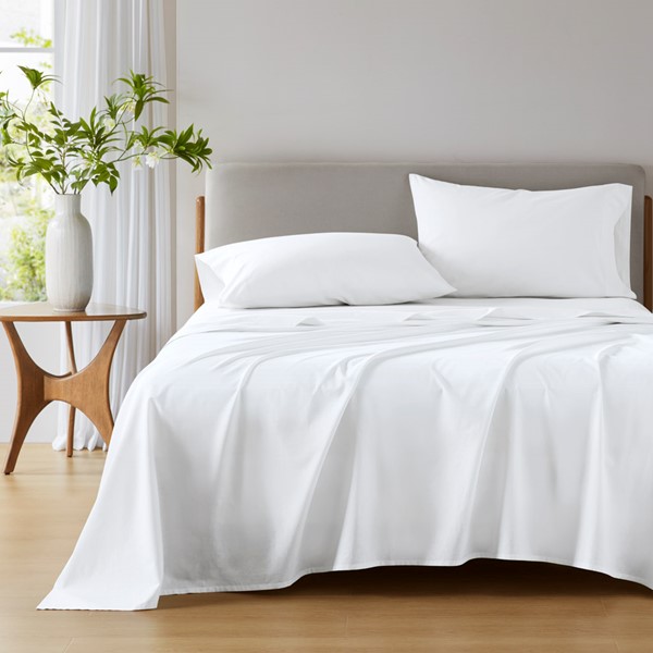 AM20-0344 Cotton 144TC 100 Percent Cotton Solid Sheet Set, White - Queen Size