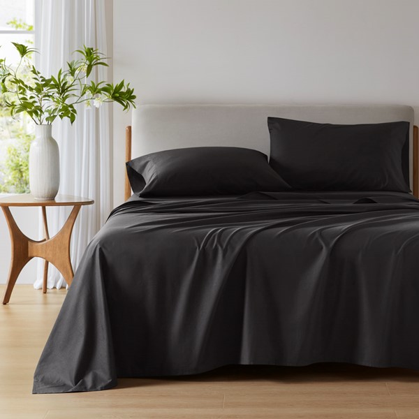 AM20-0363 Cotton 144TC 100 Percent Cotton Solid Sheet Set, Black - King Size