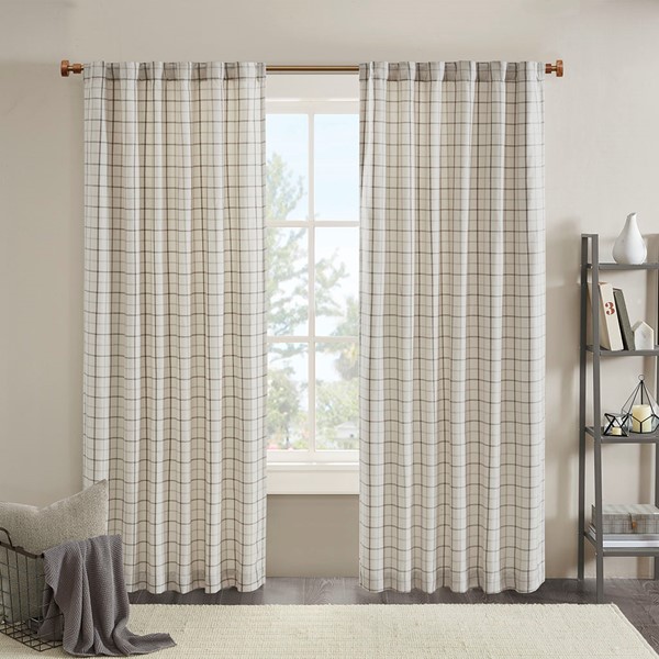 MP40-8522 Anaheim Plaid Rod Pocket & Back Tab Curtain Panel with Fleece Lining, Natural - 50 x 108 in.