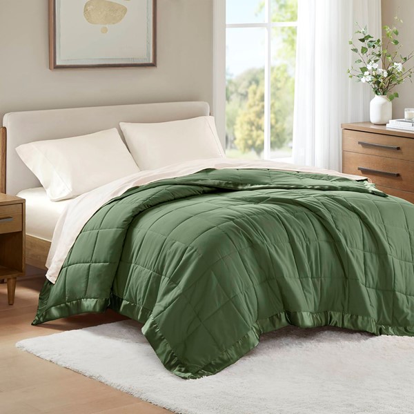 Picture of Madison Park MP51-8647 Windom Lightweight Down Alternative Blanket with Satin Trim&#44; Green - Full & Queen Size