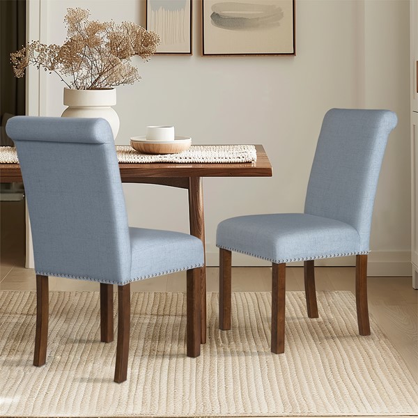 Picture of 510 Design 5DS108-0045 Aubrey Upholstered Dining Chair with Nailhead Trim&#44; Light Blue - Set of 2