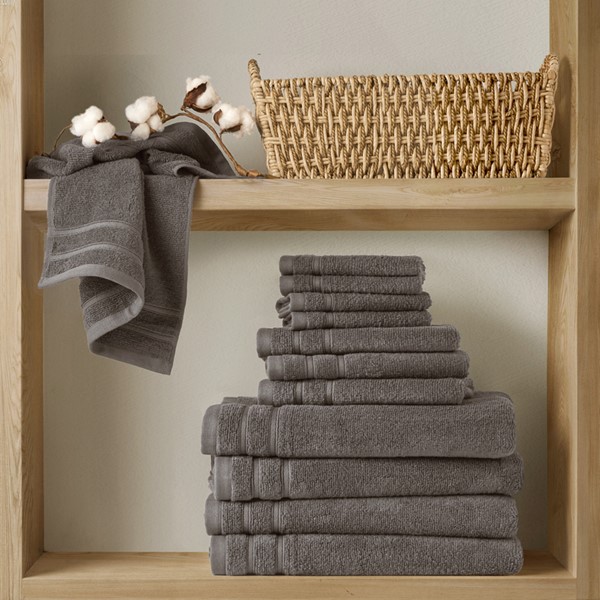 Picture of Comfort Spaces AM73-0254 400GSM Essential Bundle Quick Dry 100 Percent Cotton Towel Set&#44; Gray - 12 Piece