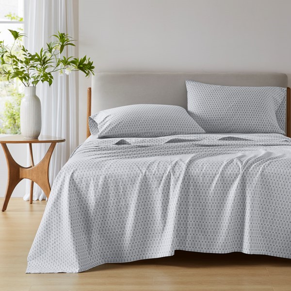 AM20-0481 144 Thread Count Cotton Printed Sheets, Diamond Gray - Twin Extra Large