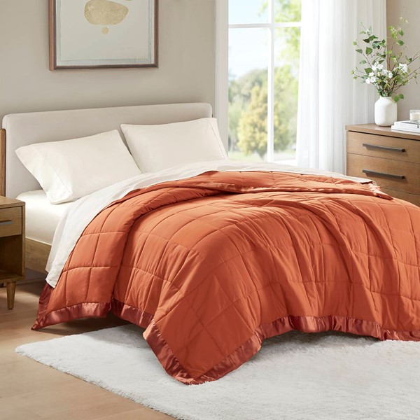 Picture of Madison Park MP51-8649 Windom Lightweight Down Alternative Blanket with Satin Trim&#44; Orange - Twin Size