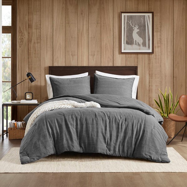 WR10-4029 Mckenzie Cotton Twill Washed Comforter Set, Gray - Full & Queen Size
