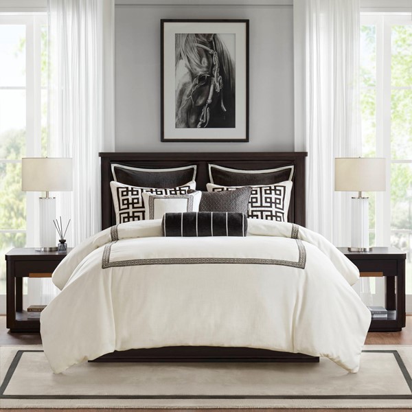 MPS10-599 Jarvis Embroidery Oversized Duvet Style Comforter Set, Black & White - King Size