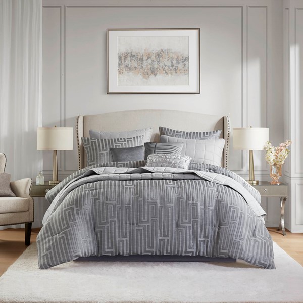 MP10-8690 Royce Comforter Set, Gray - Queen Size - 10 Piece