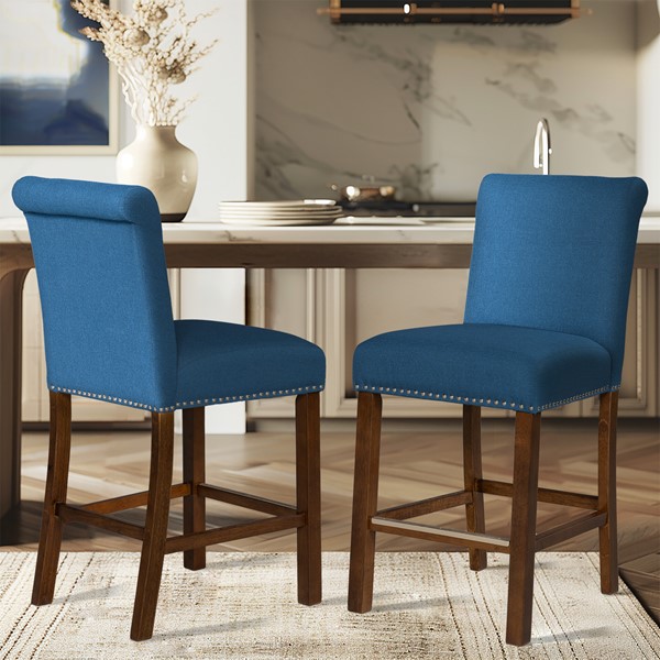Picture of 510 Design 5DS104-0049 Aubrey Upholstered Counter Stool with Nailhead Trim&#44; Blue - Set of 2