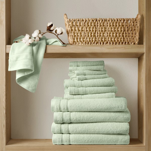 Picture of Comfort Spaces AM73-0258 400GSM Essential Bundle Quick Dry 100 Percent Cotton Towel Set&#44; Seafoam - 12 Piece
