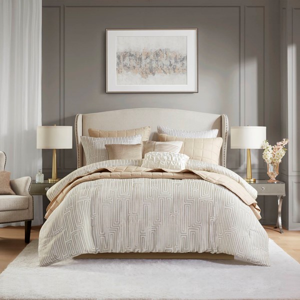 MP10-8694 Royce Comforter Set, Ivory - King Size - 10 Piece