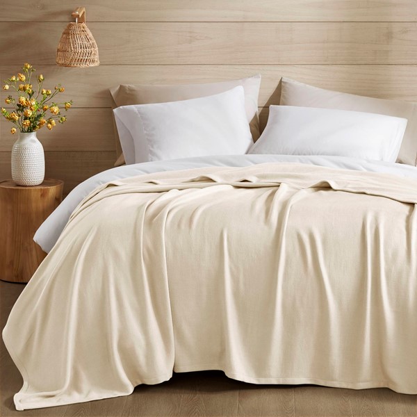 AM51-0517 Bamboo Cotton Rayon Blanket, Ivory - Twin Size