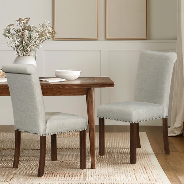 Picture of 510 Design 5DS108-0044 Aubrey Upholstered Dining Chair with Nailhead Trim&#44; Natural - Set of 2