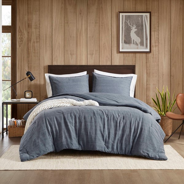 WR10-4035 Mckenzie Cotton Twill Washed Comforter Set, Blue - King Size & California King