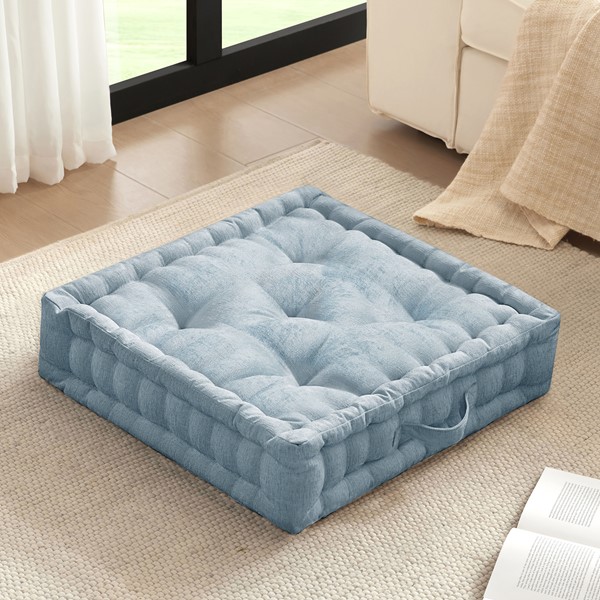 Picture of Intelligent Design ID31-2468 Azza Poly Chenille Square Floor Pillow Cushion&#44; Aqua - 24 x 24 in.
