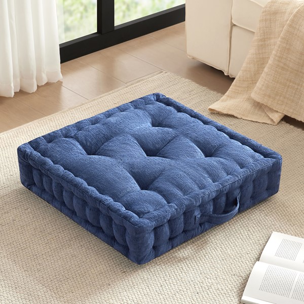 Picture of Intelligent Design ID31-2469 Azza Poly Chenille Square Floor Pillow Cushion&#44; Navy - 24 x 24 in.