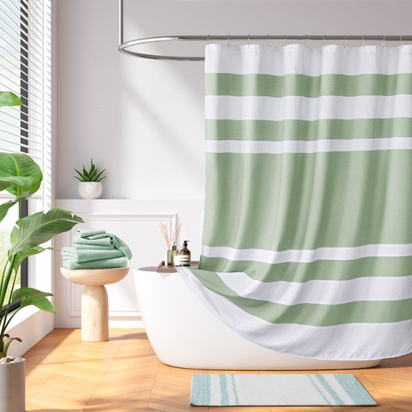 MP70-8564 Spa Waffle Shower Curtain with 3M Treatment, Sage Green - 72 x 72 in.