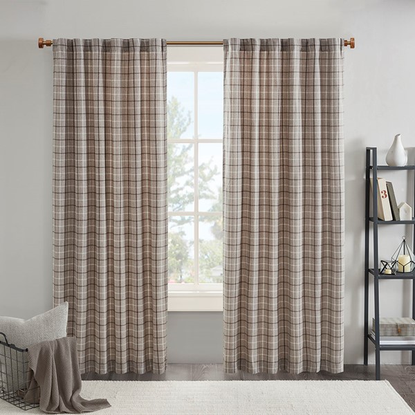 MP40-8523 Anaheim Plaid Rod Pocket & Back Tab Curtain Panel with Fleece Lining, Brown - 50 x 108 in.