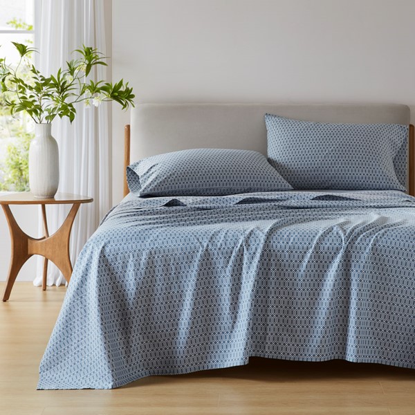 AM20-0476 144 Thread Count Cotton Printed Sheets, Diamond Blue - Full Size