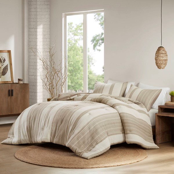 WR10-4050 Mesa Comforter Set, Tan - Full & Queen Size - 3 Piece