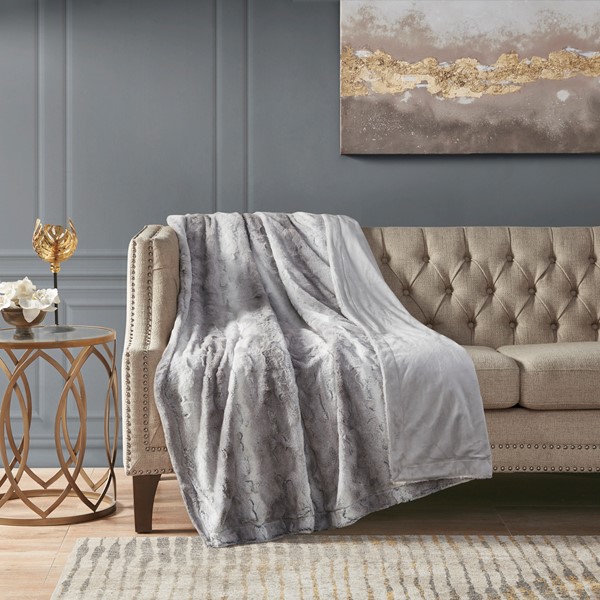 Picture of Madison Park MP51-8534 108 x 90 in. Zuri Faux Fur Blanket - Gray