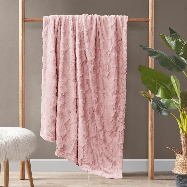 Picture of Madison Park MP51-8536 90 x 90 in. Zuri Faux Fur Blanket - Blush & Gray