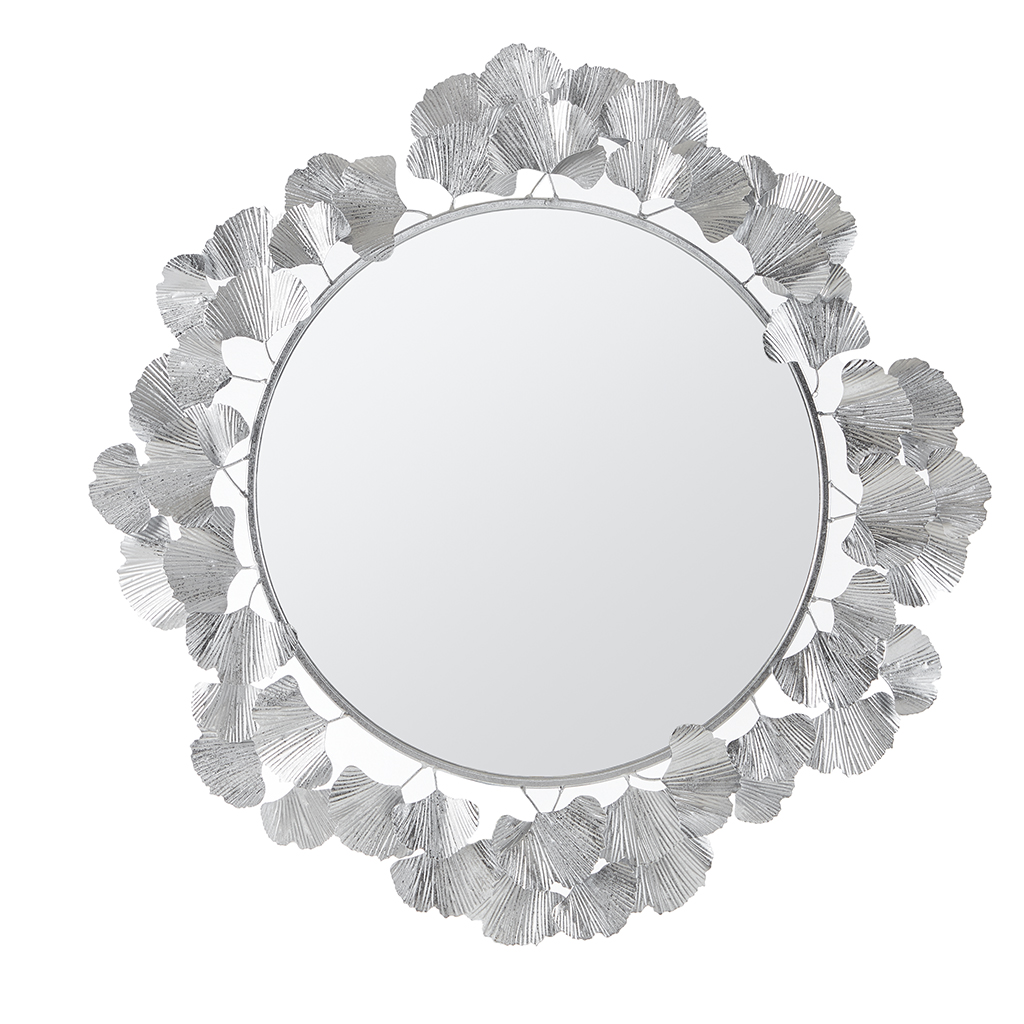 MT95F-0097 30.5 in. Gingko Leaf Round Wall Mirror, Silver