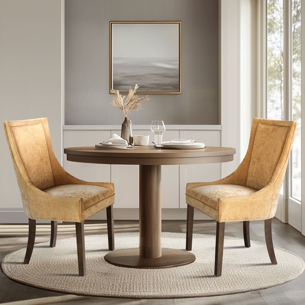 Picture of Madison Park Signature MPS108-0328 Ultra Upholstered Dining Side Chairs with Wood Legs&#44; Gold - Set of 2