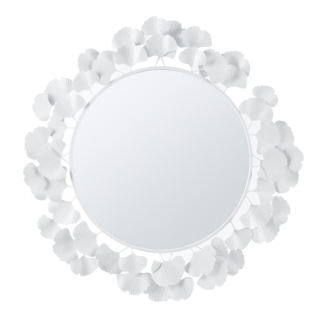 MT95F-0098 30.5 in. Gingko Leaf Round Wall Mirror, White