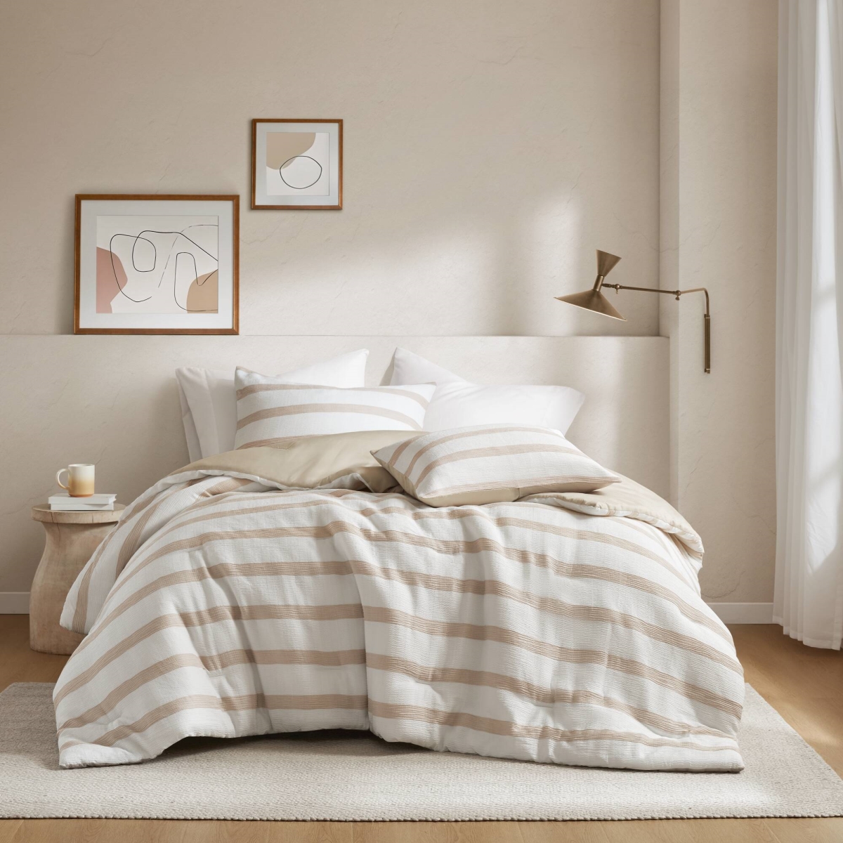 AM10-0606 Yarn-dyed Striped Comforter, Taupe