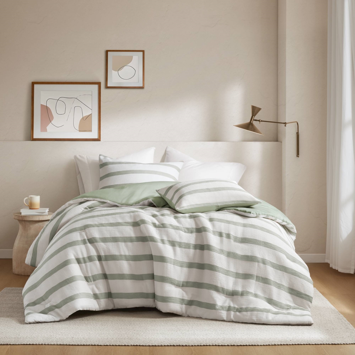 AM10-0613 Yarn-dyed Striped Comforter, Sage Green