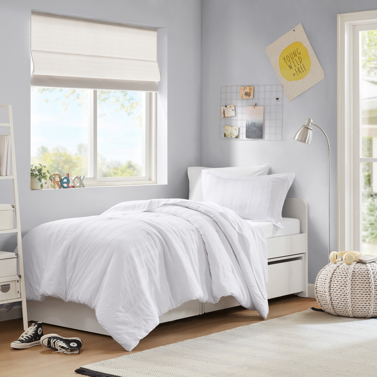 AM10-0568 Woven Striped Comforter Set, White - Twin & Twin Extra Large