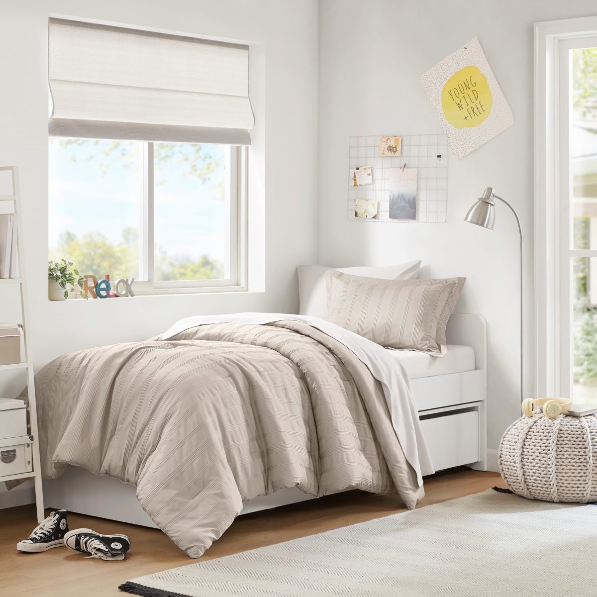 AM10-0563 Woven Striped Comforter Set, Neutral - Twin & Twin Extra Large