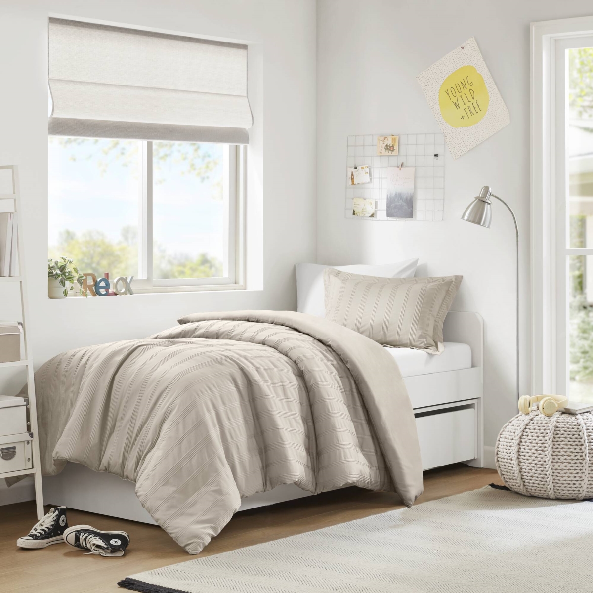 AM12-0583 Woven Striped Duvet Set, Neutral - Twin & Twin Extra Large